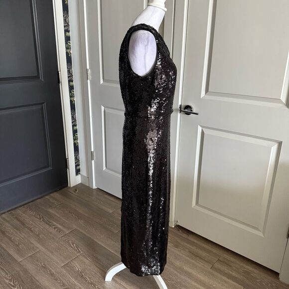 Veronica Beard Bader One Shoulder Black Sequins Midi Dress Size 8 - Picture 5 of 12